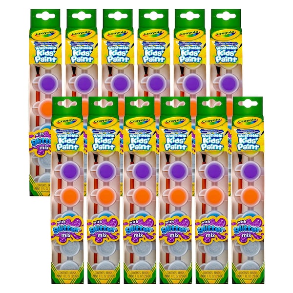 Washable Kids Paint Pots, Glitter Effects, 6 Colors Per Set, 12PK